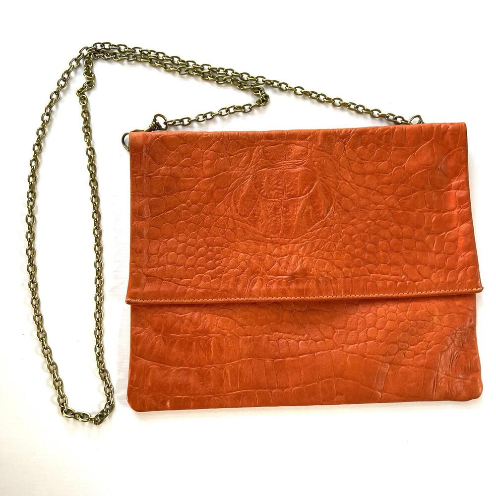 Lauren & Luca Los Angeles Orange Crocodile Embossed Leather Handbag Chain Strap